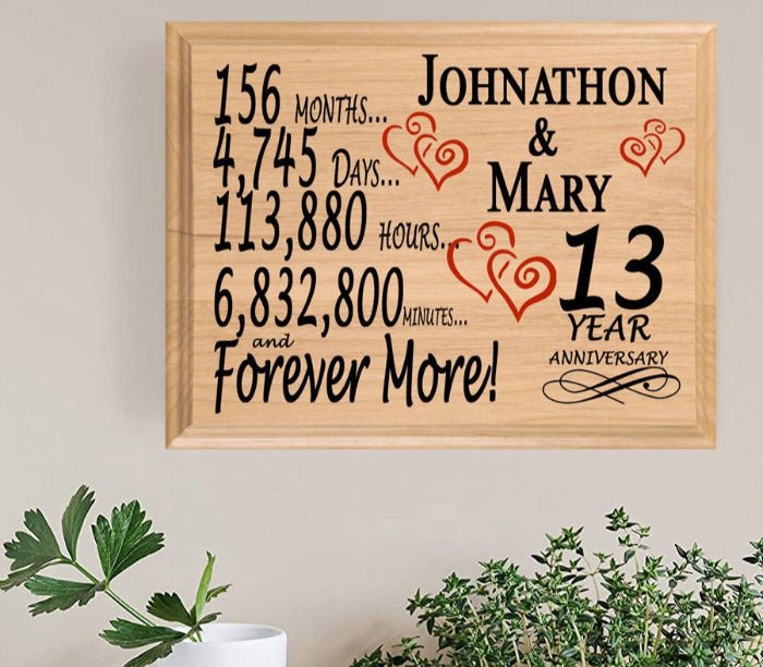 Personalized 13th Anniversary Gift – Custom Wood Keepsake for Husband, Wife, or Couple