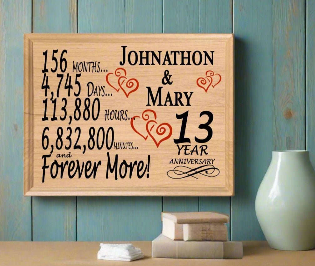 Personalized 13th Anniversary Gift – Custom Wood Keepsake for Husband, Wife, or Couple
