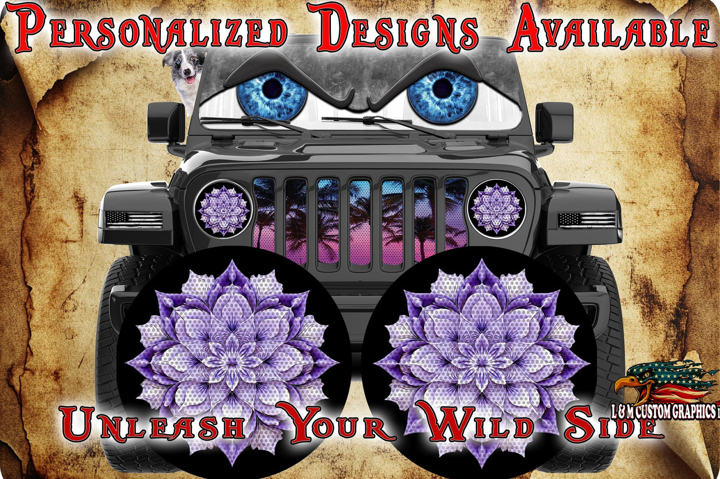 Flower purple headlight decals