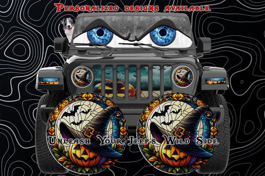 Pumpkin with which hat-stained glass round headlight decals