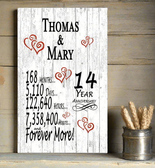 14 Year Anniversary Gift – Personalized 14th Anniversary Plaque with Custom Names