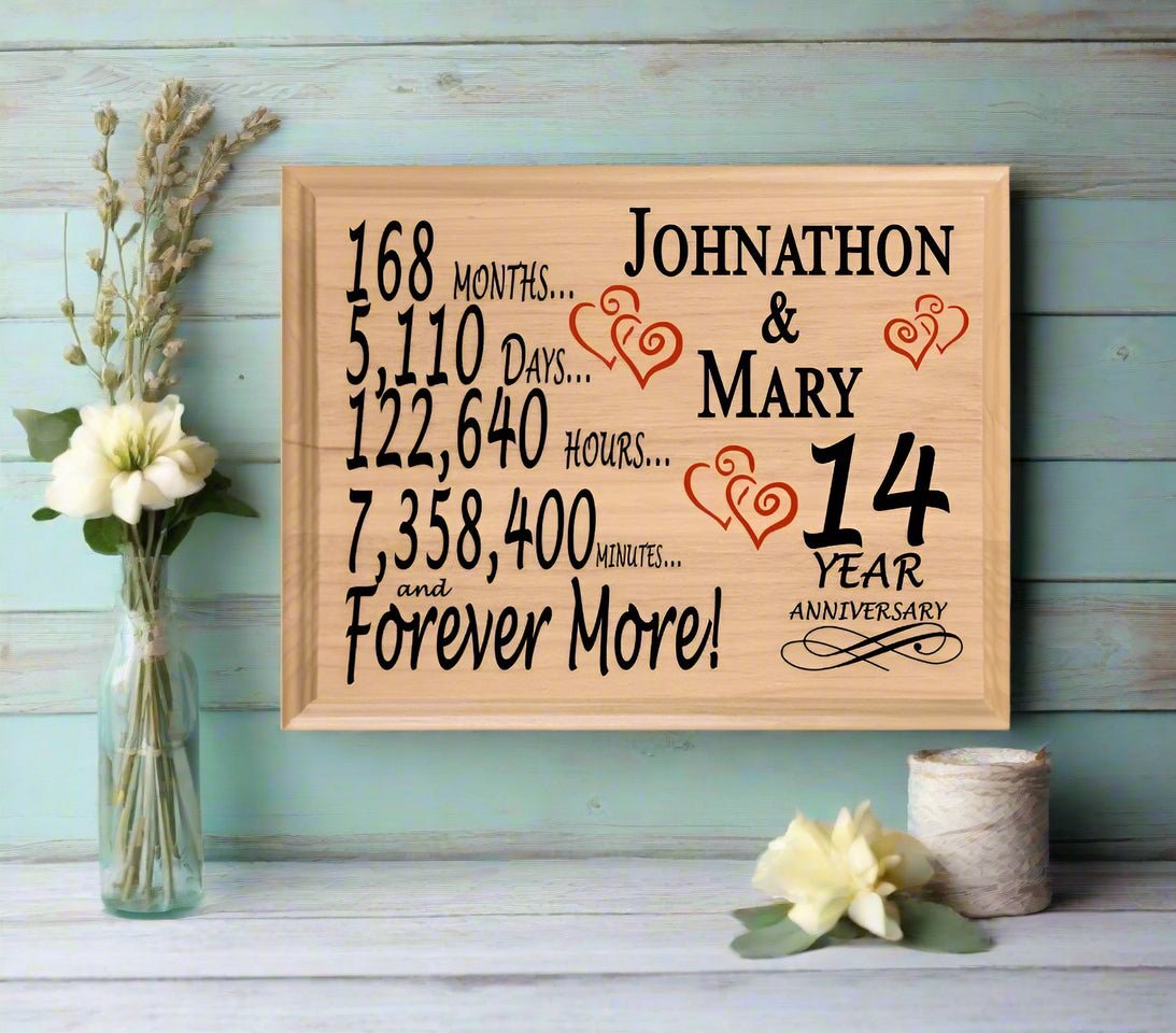 Personalized 14th Anniversary Gift – Custom Wood Keepsake for Husband, Wife, or Couple