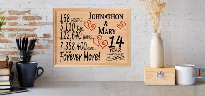 Personalized 14th Anniversary Gift – Custom Wood Keepsake for Husband, Wife, or Couple