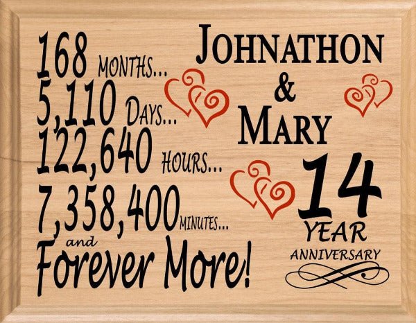 Personalized 14th Anniversary Gift – Custom Wood Keepsake for Husband, Wife, or Couple