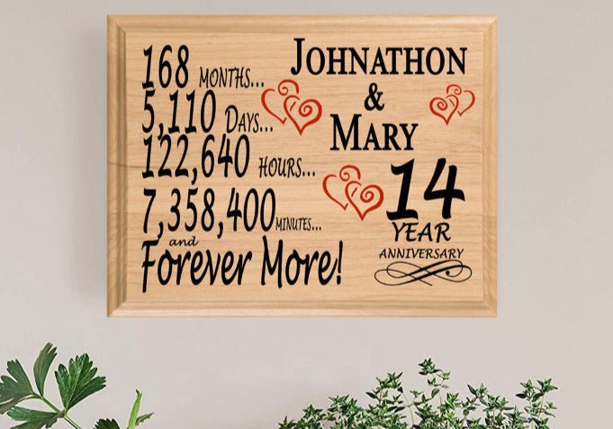 Personalized 14th Anniversary Gift – Custom Wood Keepsake for Husband, Wife, or Couple