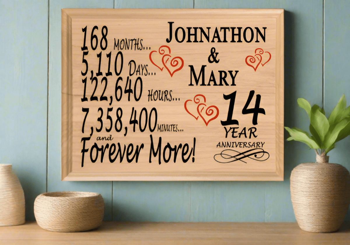 Personalized 14th Anniversary Gift – Custom Wood Keepsake for Husband, Wife, or Couple