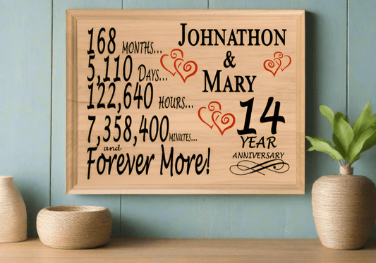 Personalized 14th Anniversary Gift – Custom Wood Keepsake for Husband, Wife, or Couple
