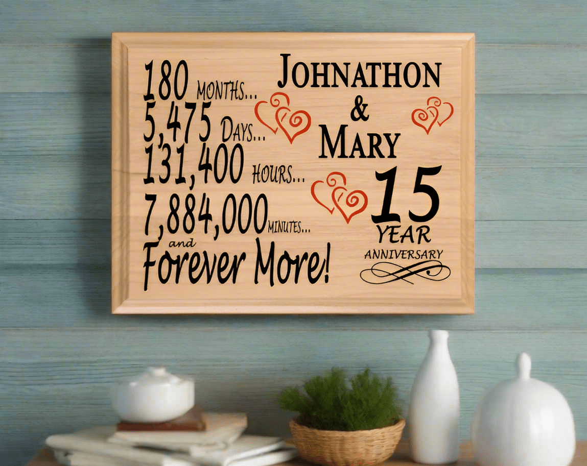 Personalized 15th Anniversary Gift – Custom Wood Keepsake for Husband, Wife, or Couple
