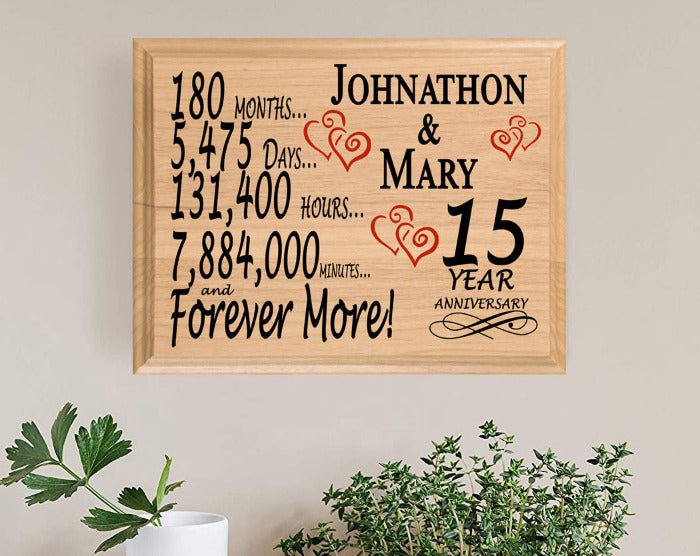 Personalized 15th Anniversary Gift – Custom Wood Keepsake for Husband, Wife, or Couple