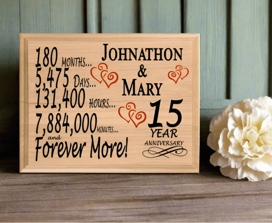 Personalized 15th Anniversary Gift – Custom Wood Keepsake for Husband, Wife, or Couple