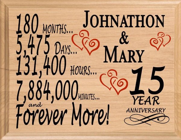 Personalized 15th Anniversary Gift – Custom Wood Keepsake for Husband, Wife, or Couple