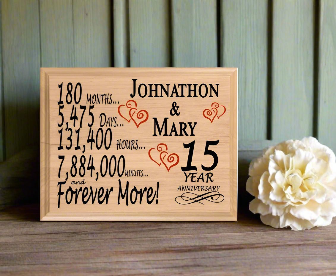Personalized 15th Anniversary Gift – Custom Wood Keepsake for Husband, Wife, or Couple