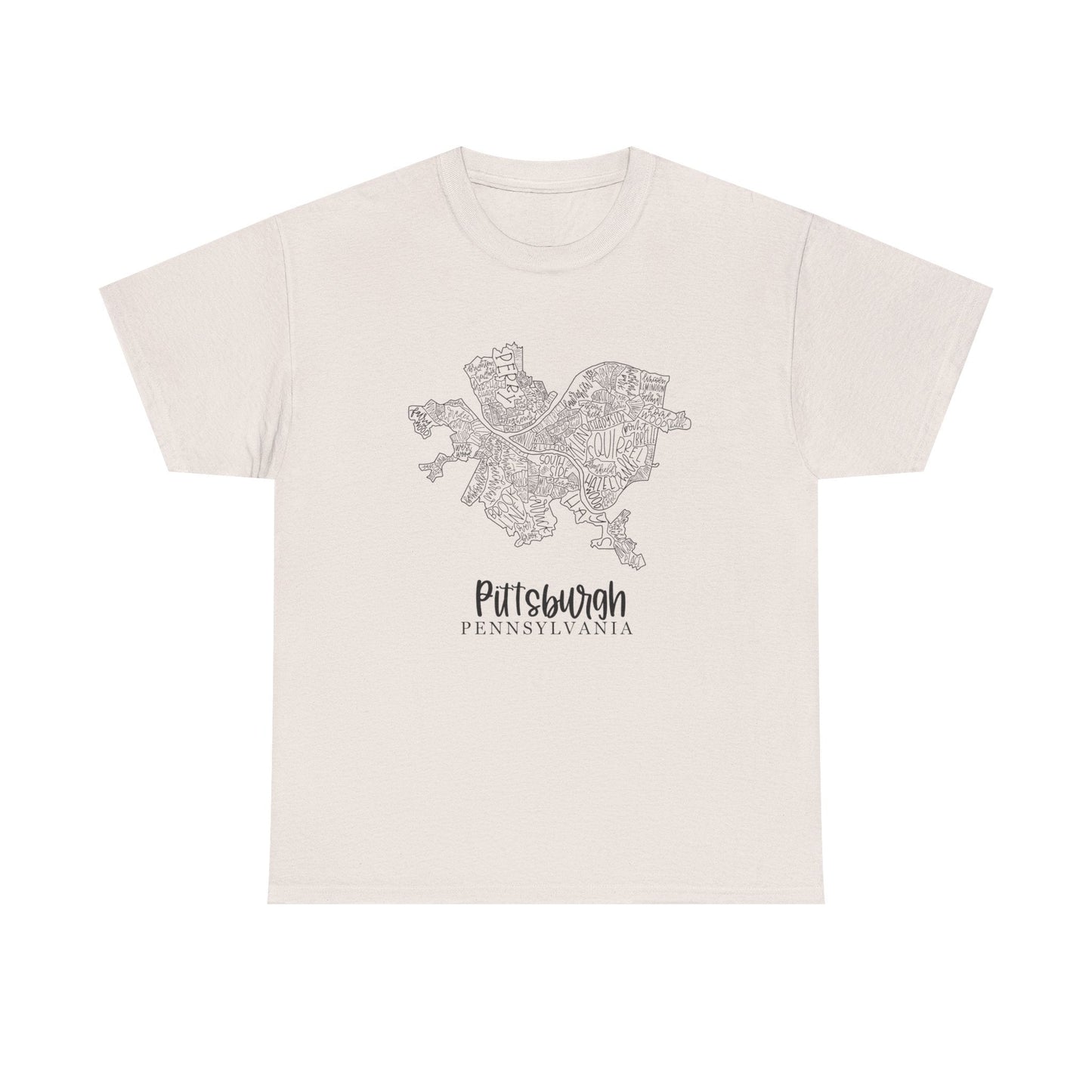Pittsburgh Topo Word Map Graphic Gildan Unisex Heavy Cotton Tee