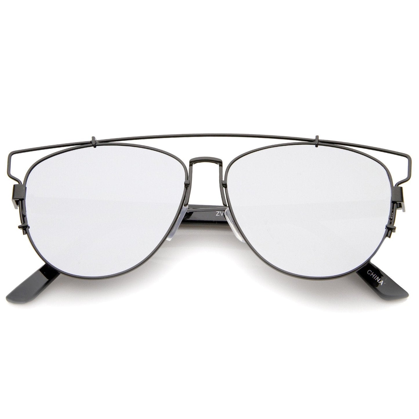 Modern Metal Crossbar Mirrored Lens Flat Front Sunglasses A145