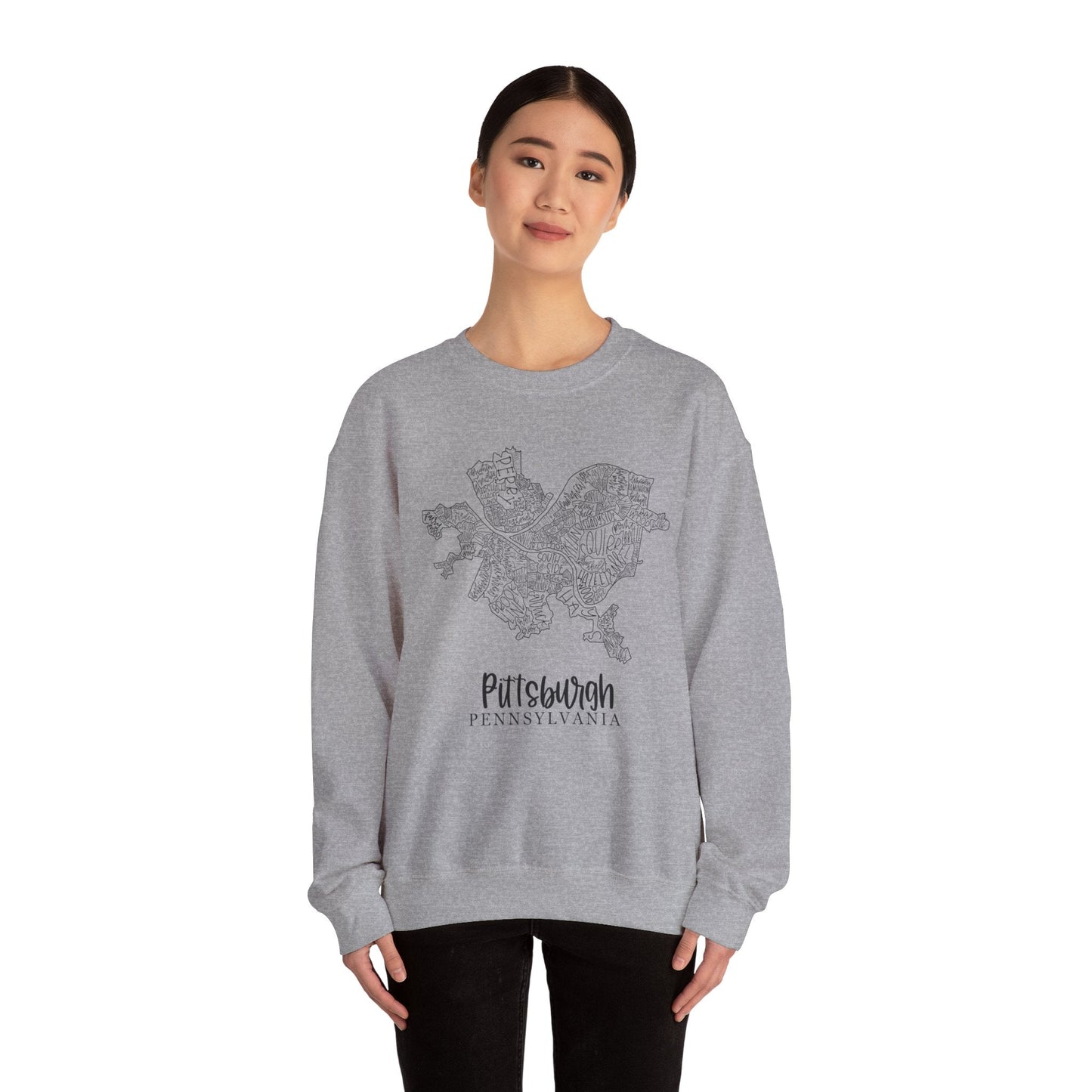Pittsburgh Topo Word Map Graphic Gildan Heavy Blend™ Crewneck Sweatshirt