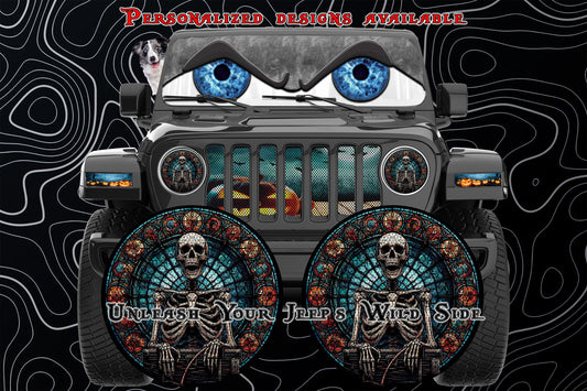 Skeleton stained glass round headlight decals