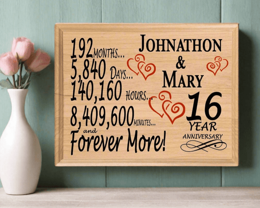 Personalized 16th Anniversary Gift – Custom Wood Keepsake for Husband, Wife, or Couple