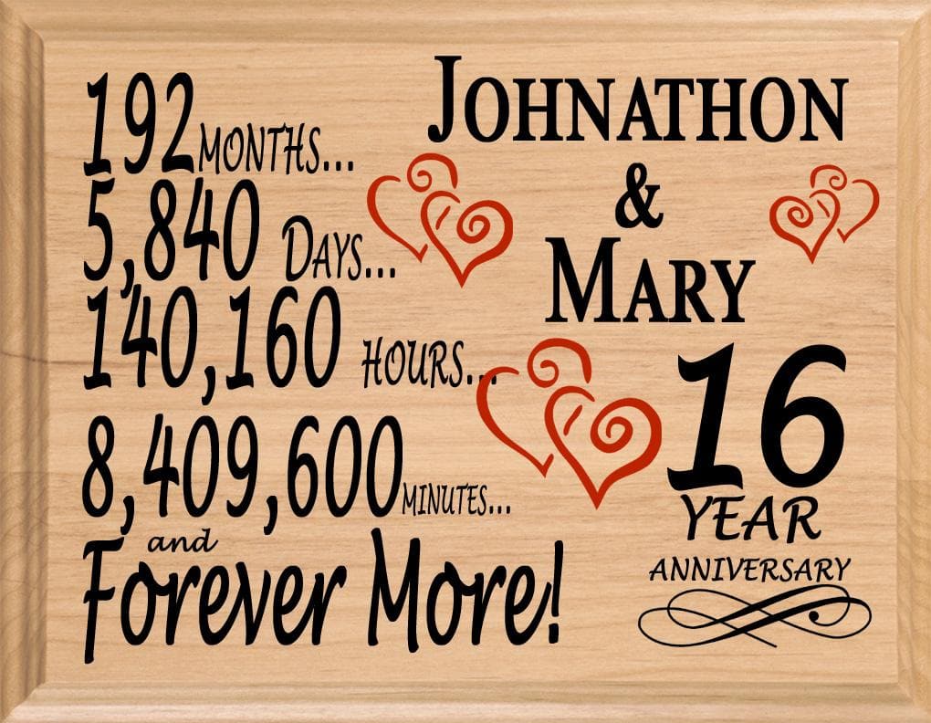 Personalized 16th Anniversary Gift – Custom Wood Keepsake for Husband, Wife, or Couple