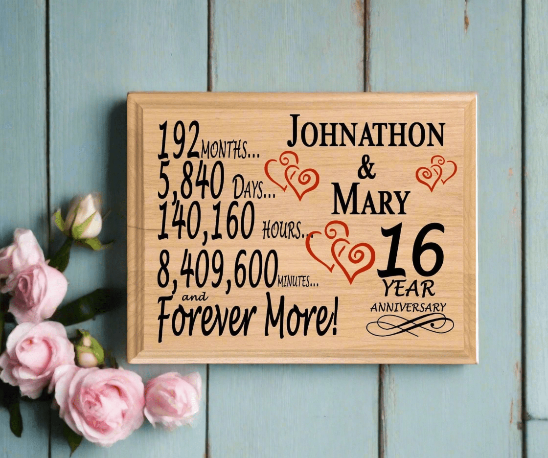 Personalized 16th Anniversary Gift – Custom Wood Keepsake for Husband, Wife, or Couple