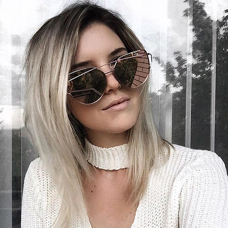 Oversize Thin Cross Brow Mirrored Flat Lens Sunglasses A545