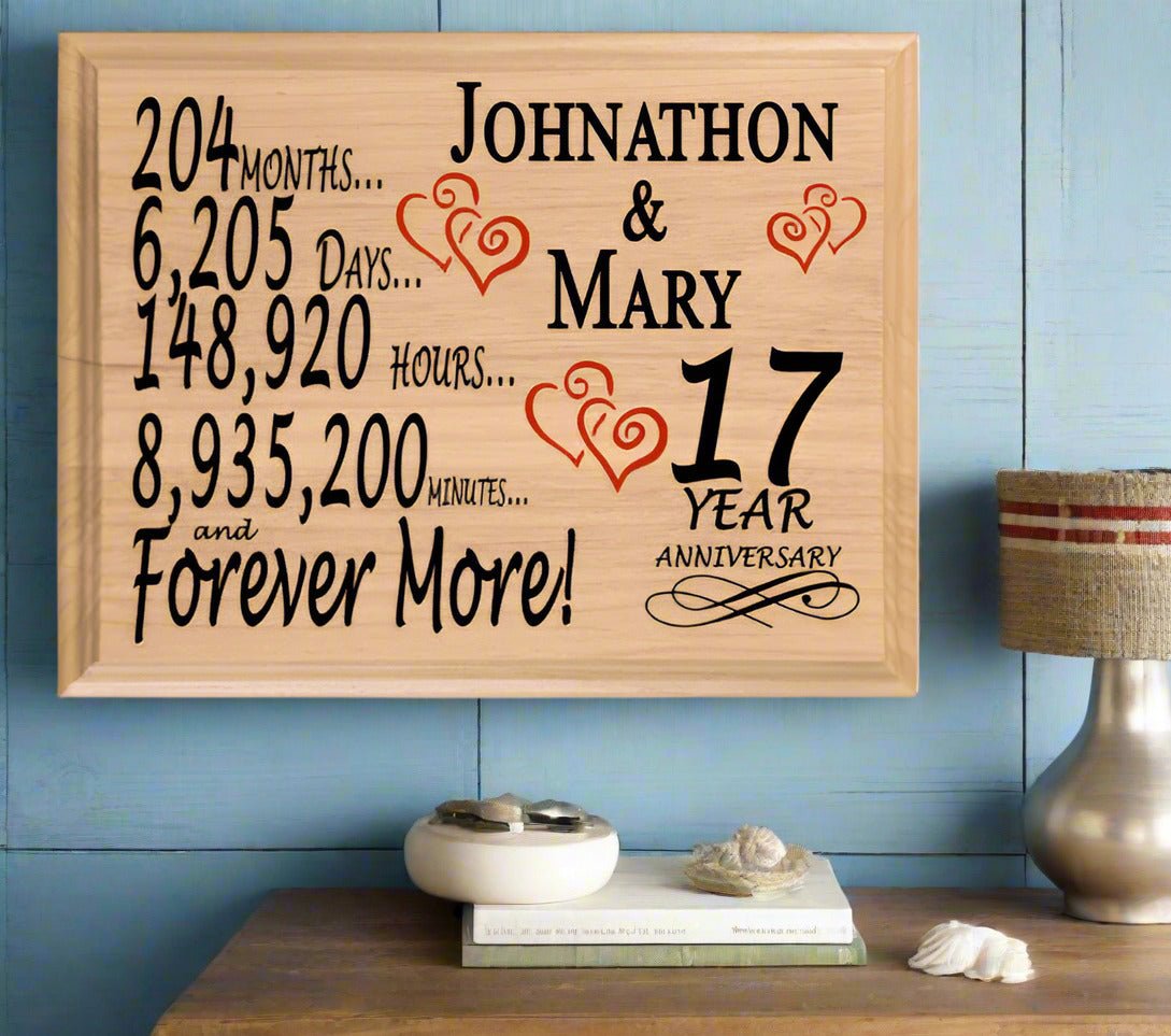 Personalized 17th Anniversary Gift – Custom Wood Keepsake for Husband, Wife, or Couple