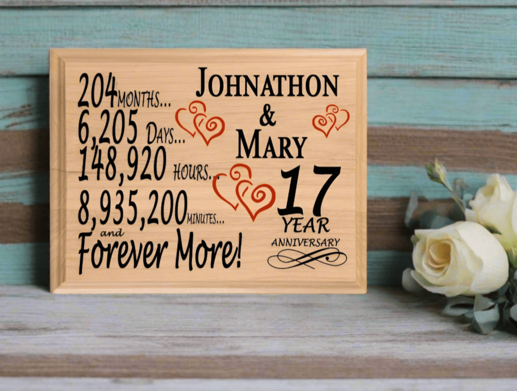 Personalized 17th Anniversary Gift – Custom Wood Keepsake for Husband, Wife, or Couple