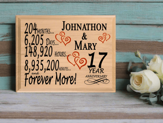 Personalized 17th Anniversary Gift – Custom Wood Keepsake for Husband, Wife, or Couple