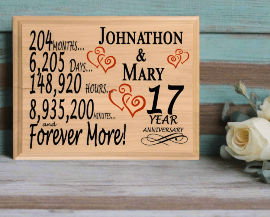 Personalized 17th Anniversary Gift – Custom Wood Keepsake for Husband, Wife, or Couple