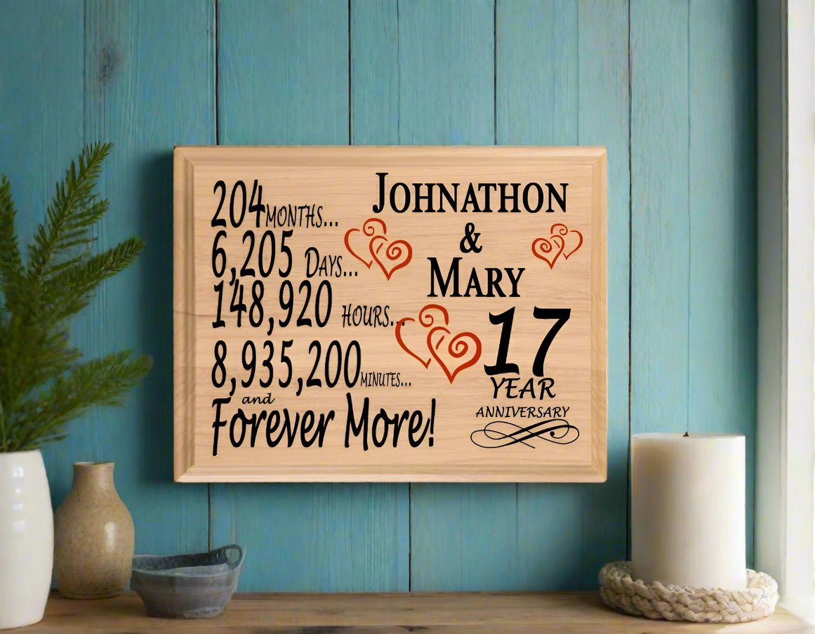 Personalized 17th Anniversary Gift – Custom Wood Keepsake for Husband, Wife, or Couple