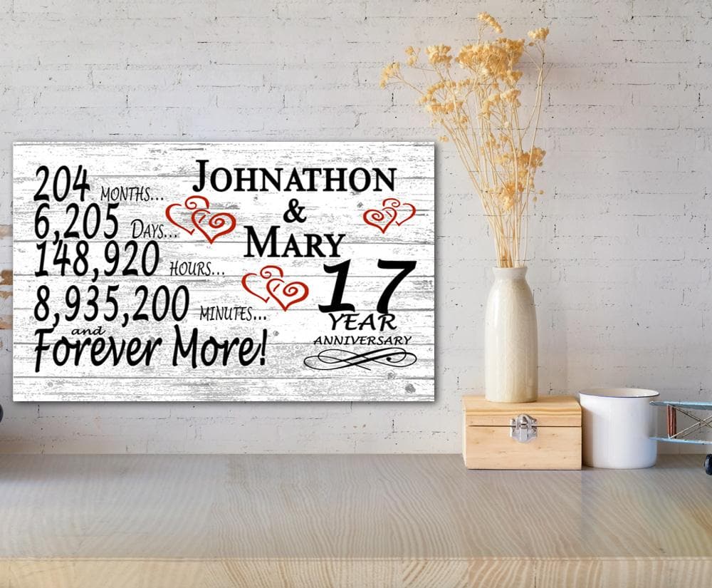 Personalized 17 Year Anniversary Gift – Custom Names | Solid Wood “Forever More” Sign