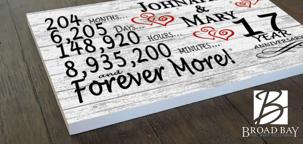 Personalized 17 Year Anniversary Gift – Custom Names | Solid Wood “Forever More” Sign