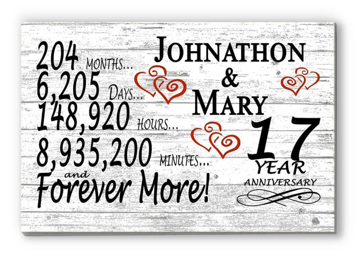 Personalized 17 Year Anniversary Gift – Custom Names | Solid Wood “Forever More” Sign