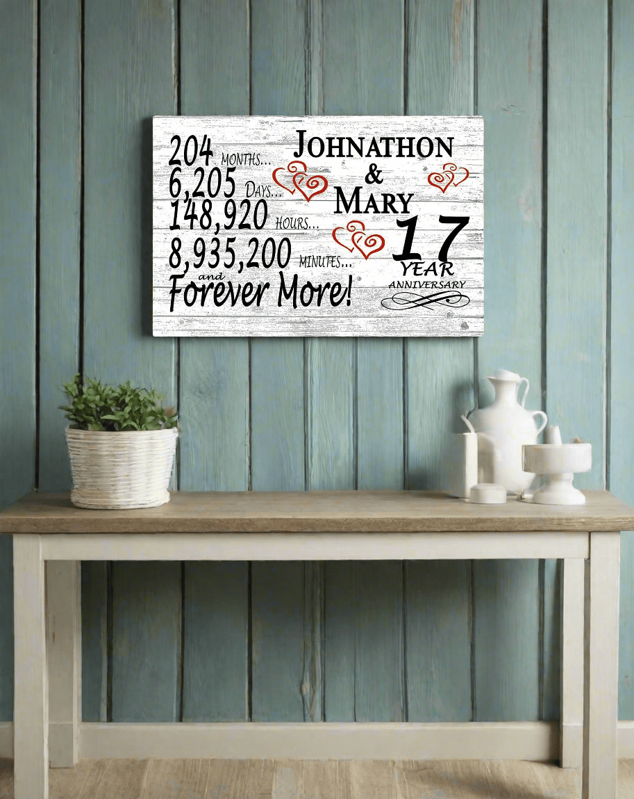 Personalized 17 Year Anniversary Gift – Custom Names | Solid Wood “Forever More” Sign