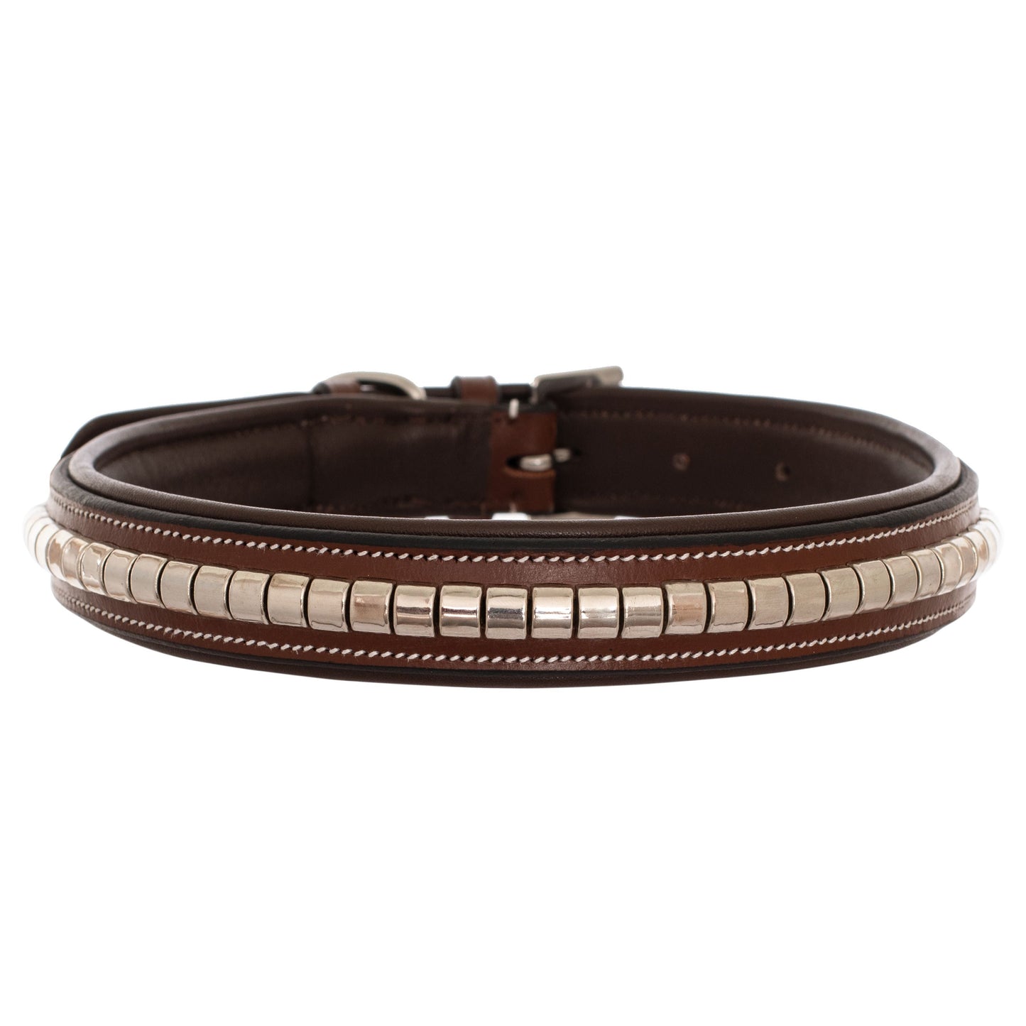 ExionPro Silver Clincher Padded Leather Dog Collar - Brown Padding