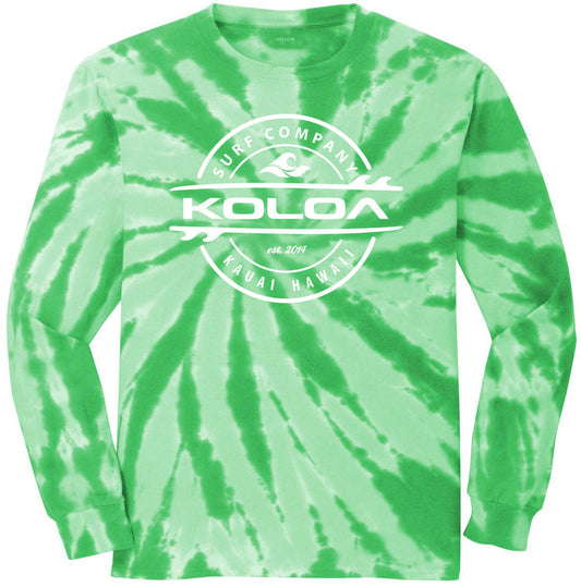 Koloa Surf Thruster Surfboards Logo Colorful Long Sleeve Tie-Dye T-Shirt