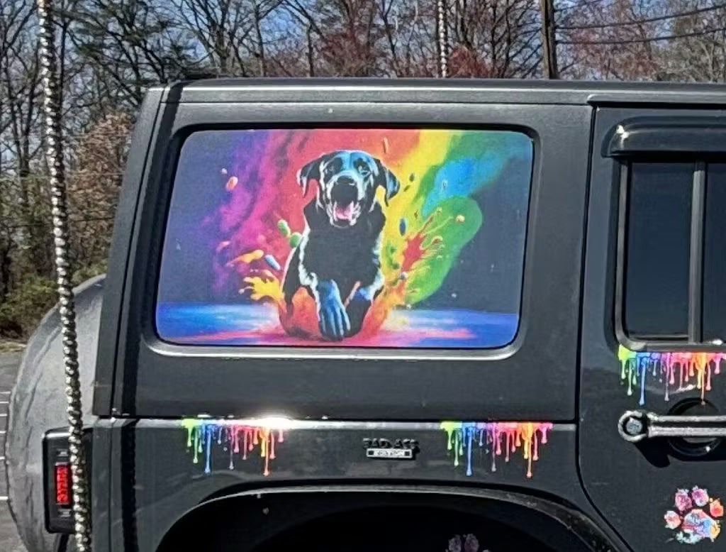 Bigfoot cabin Rear quarter window see through graphic.