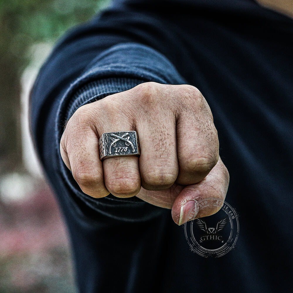 1776 Crossed Guns Stainless Steel Ring