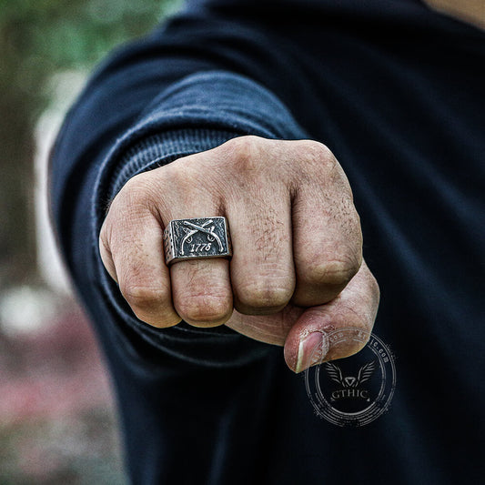 1776 Crossed Guns Stainless Steel Ring