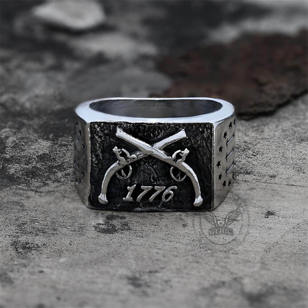1776 Crossed Guns Stainless Steel Ring