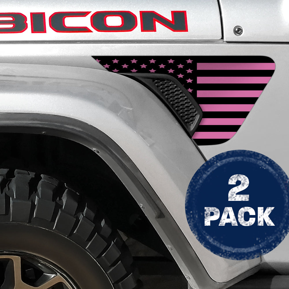 Pink Old Glory Flag 2pc Vinyl Fender Decal