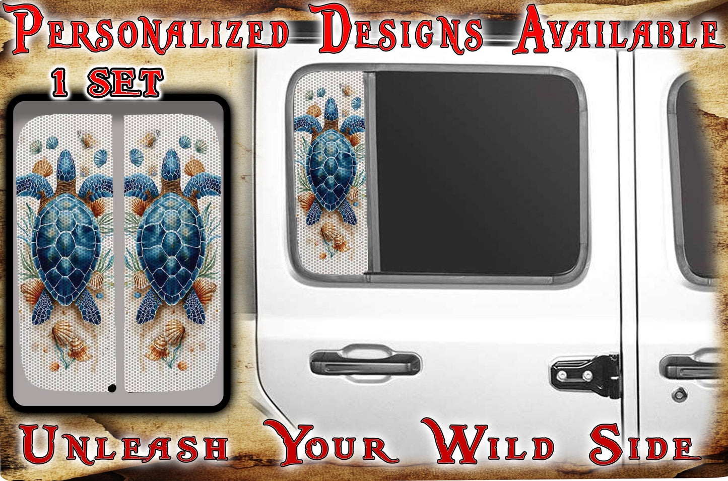 Sea turtle with shells Side door window decal  187