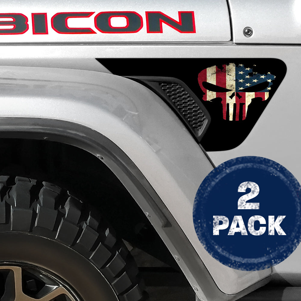 Punisher Old Glory 2pc Vinyl Fender Decal