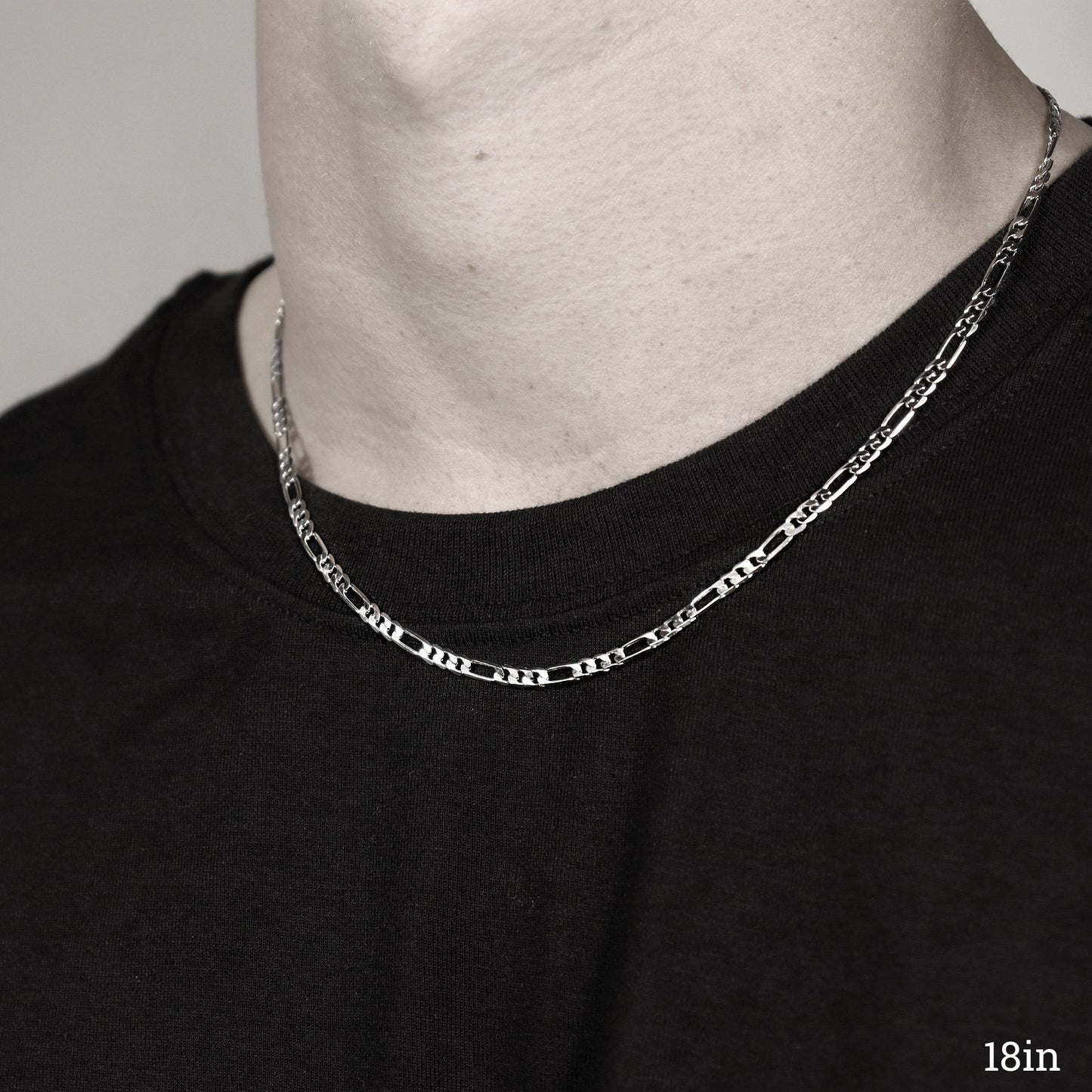 Sterling Silver Platinum Plated Diamond Cut Figaro Chain