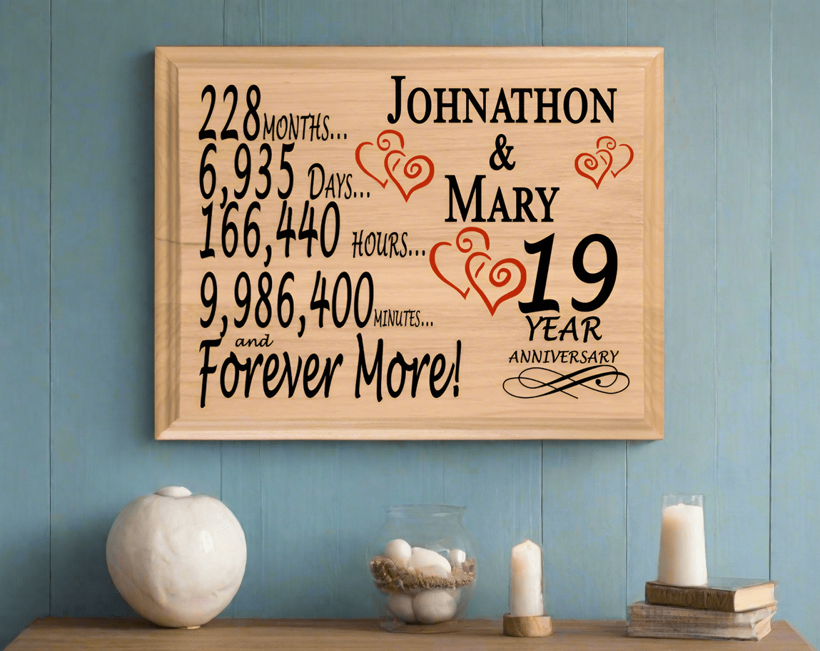 Personalized 19th Anniversary Gift – Custom Wood Keepsake for Husband, Wife, or Couple