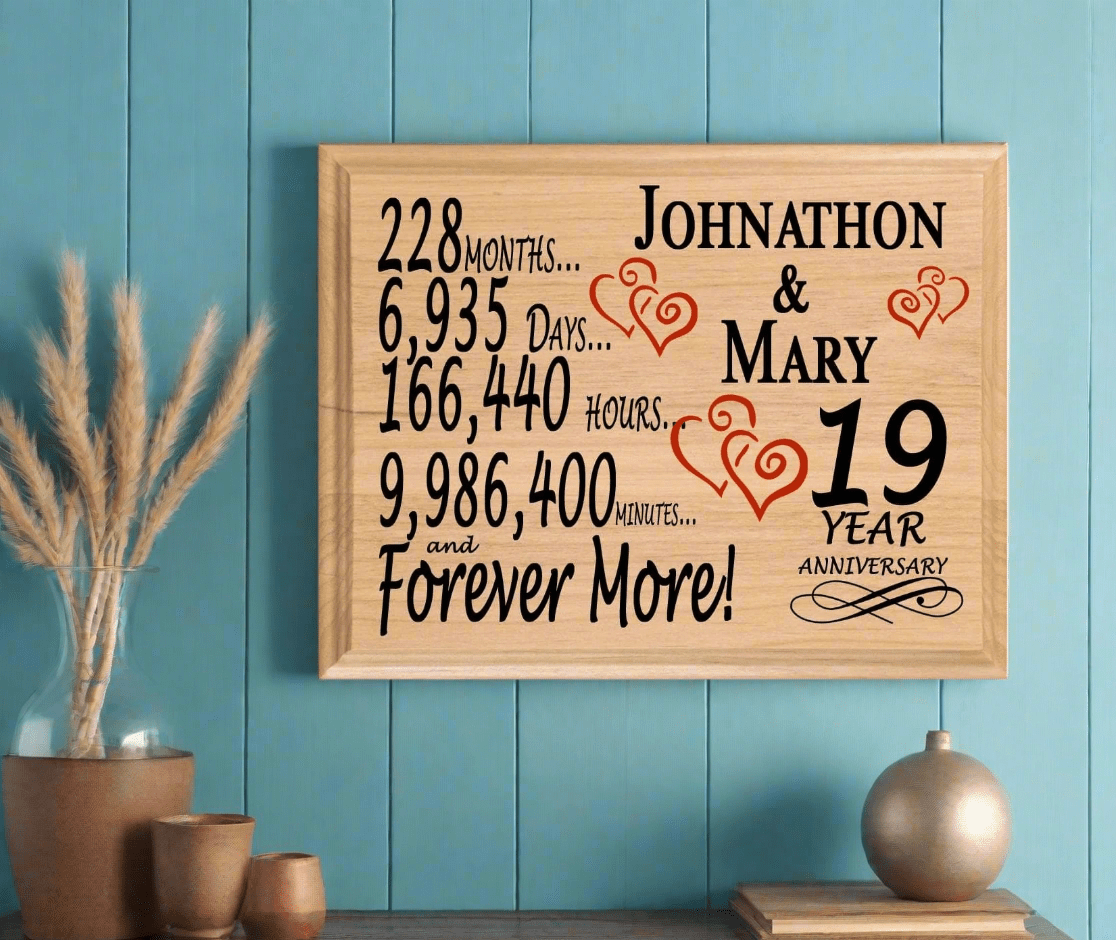 Personalized 19th Anniversary Gift – Custom Wood Keepsake for Husband, Wife, or Couple