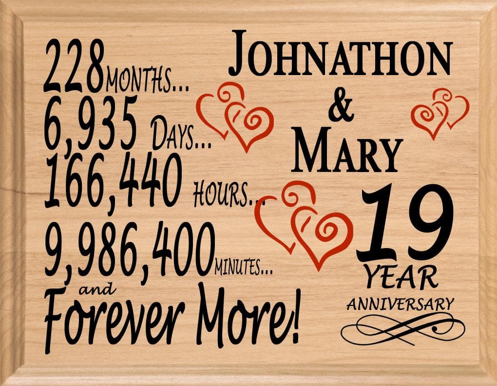 Personalized 19th Anniversary Gift – Custom Wood Keepsake for Husband, Wife, or Couple