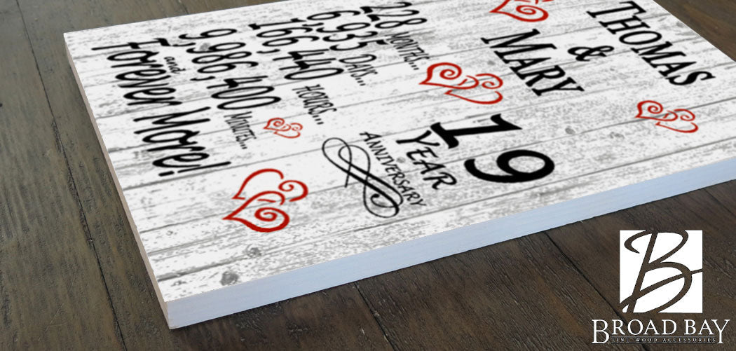 19 Year Anniversary Gift – Personalized 19th Anniversary Plaque with Custom Names