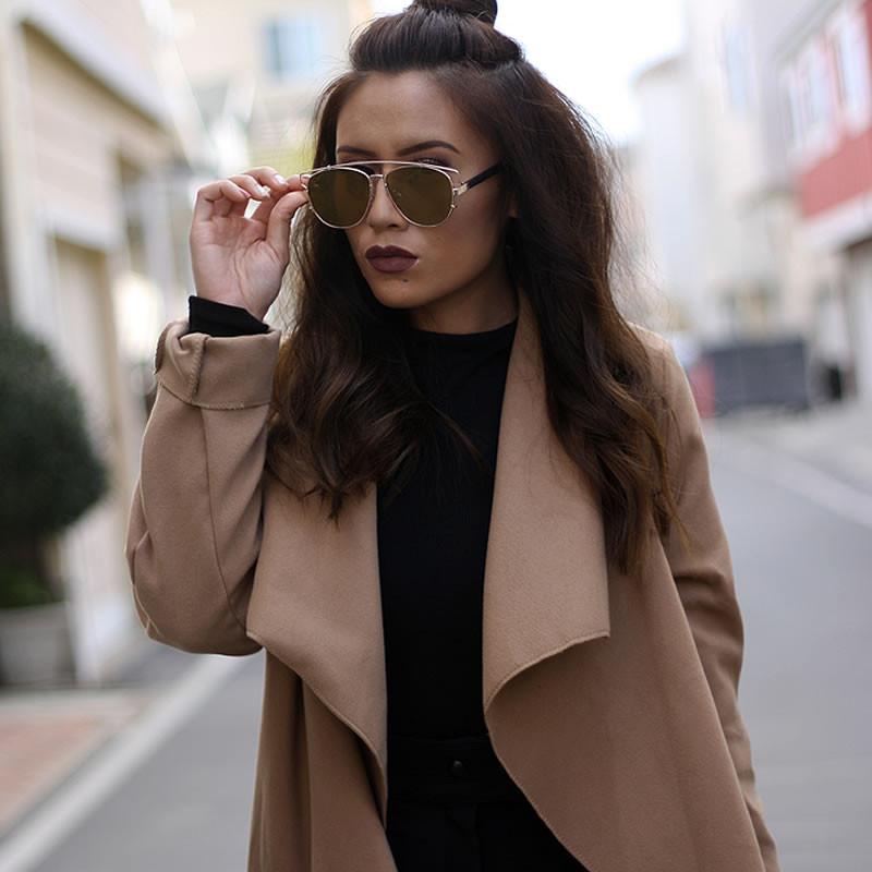 Modern Metal Crossbar Mirrored Lens Flat Front Sunglasses A145