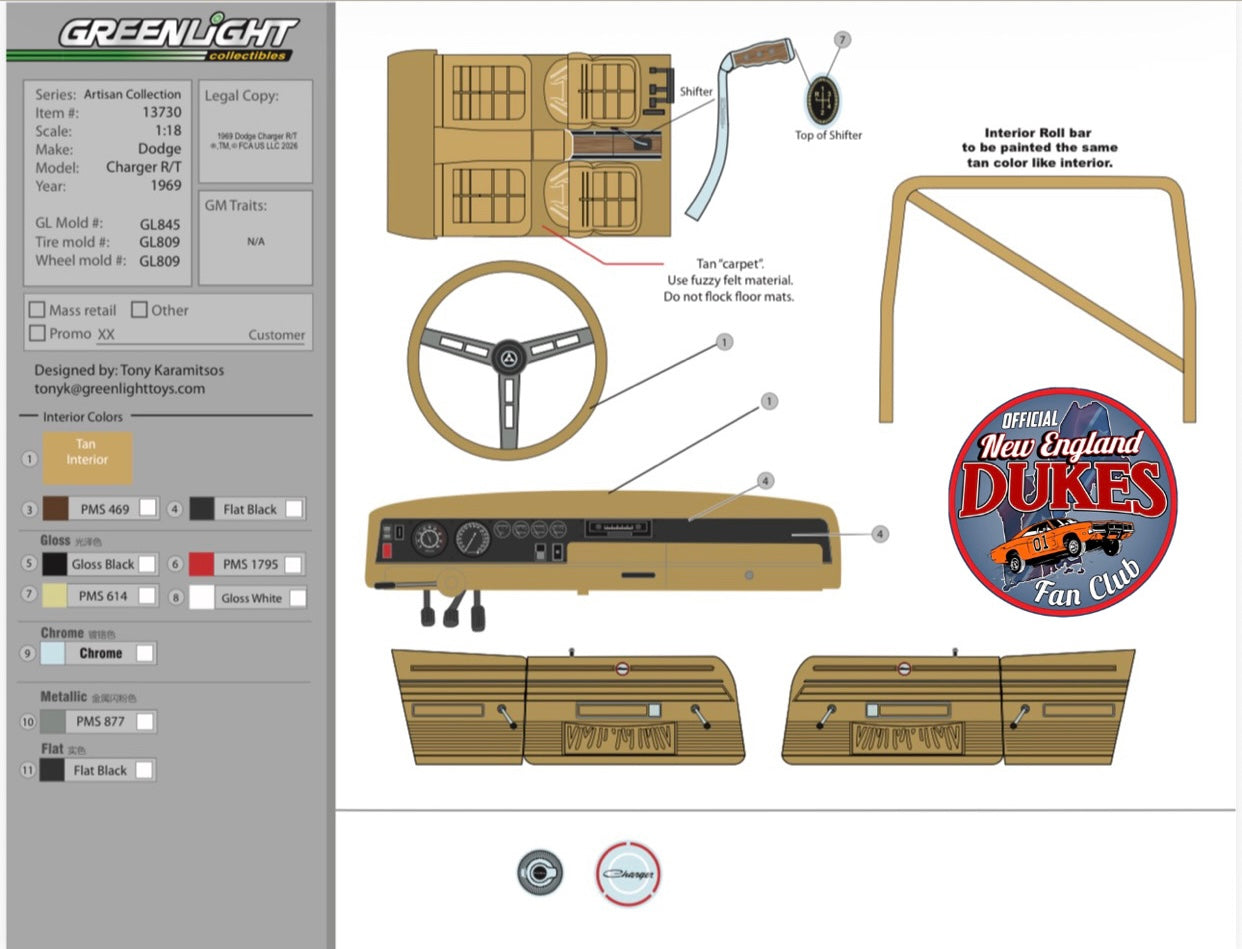 1:18 1969 Dodge Charger GREENLIGHT W/ GENERAL LEE Decals (New Tooling) Preorder Winter 2027