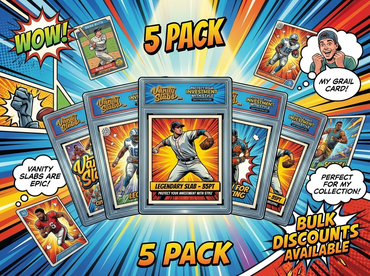 Vanity Slabs 5 Pack Bundle for Standard 35pt Trading Cards includes Free Random Mystery Card